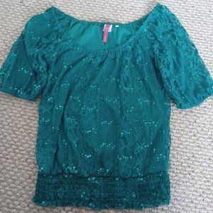 Jade Green Color Sequin Top